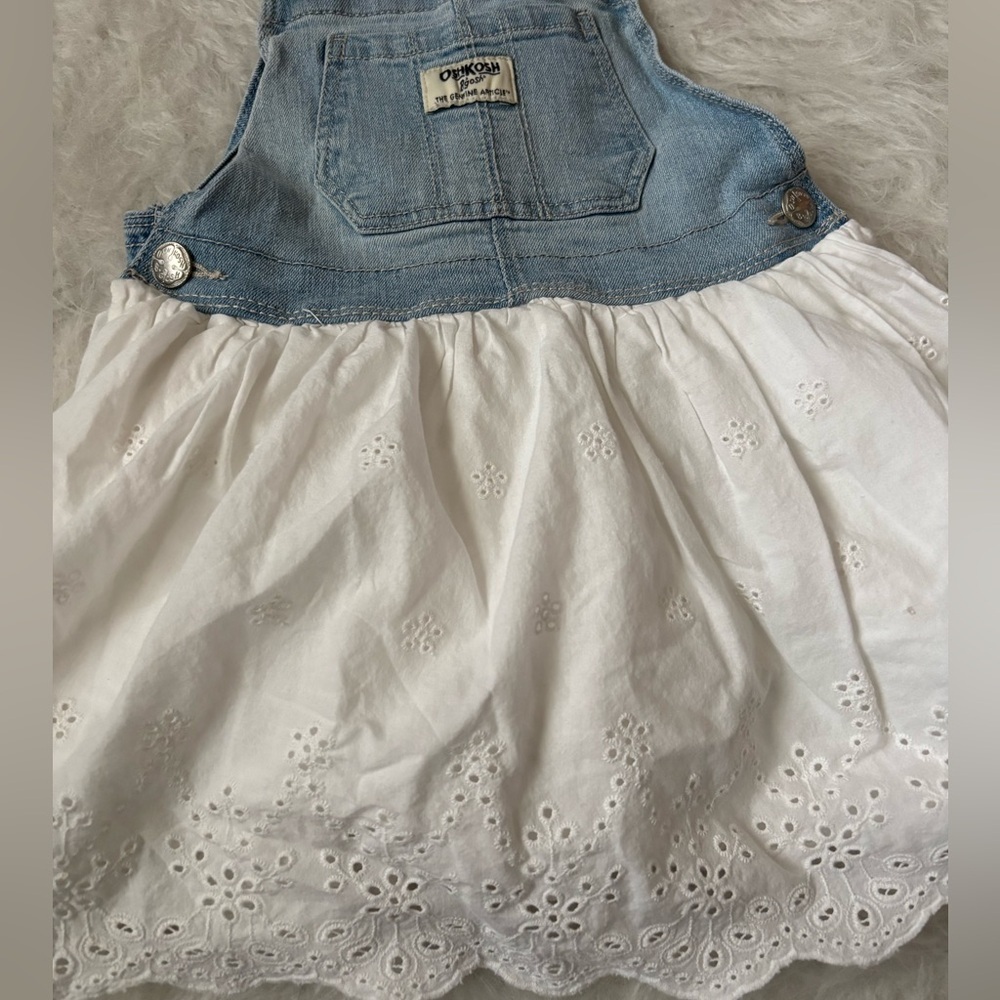 OshKosh B'gosh Light Blue Denim and White Eyelet Overall Dress - Picture 3 of 4